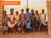 Eight children sitting together on a bench, smiling and laughing. Limited time offer is stated on the image.